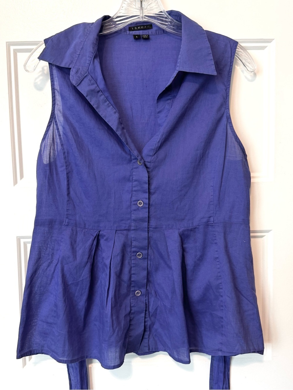 Theory Purple Cotton Sleeveless Button Front Peplum Blouse Large